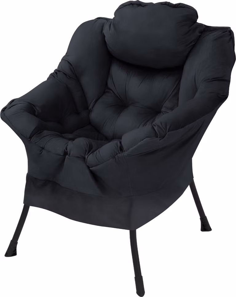 Poltrona ML-Design per soggiorno, poltrona relax con braccioli, poltrona da lettura confortevole, poltrona TV con cuscino poggiatesta, poltrona lounge, poltrona imbottita per TV, colore nero