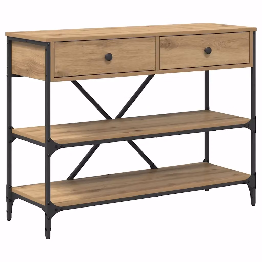 Tavolo consolle moderno vidaXL in legno e metallo marrone L/P/H: 100 x 34,5 x 75 cm – 2