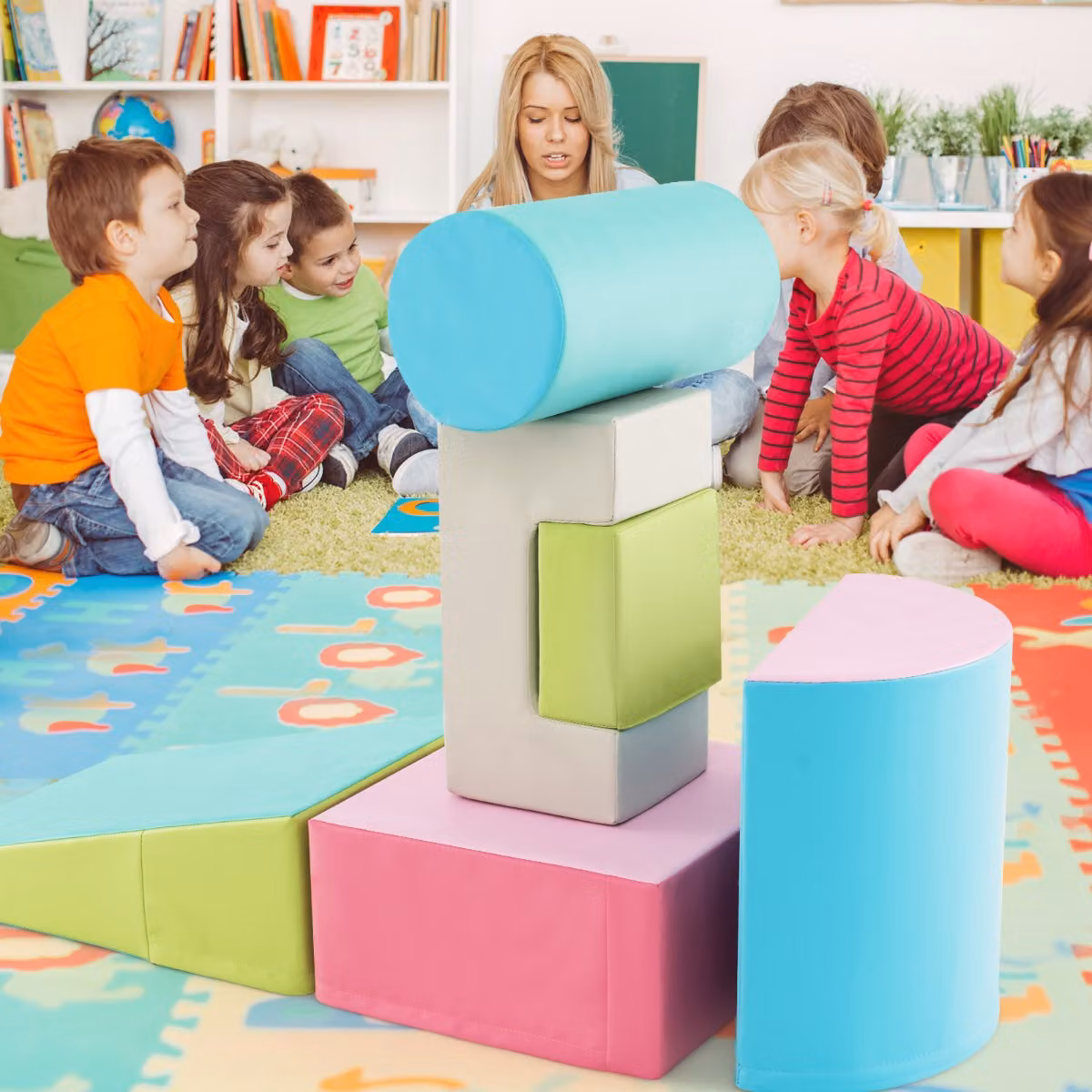 Set di blocchi rampicanti in schiuma Costway per bambini 1-3 anni, struttura per arrampicata indoor verde e multicolore