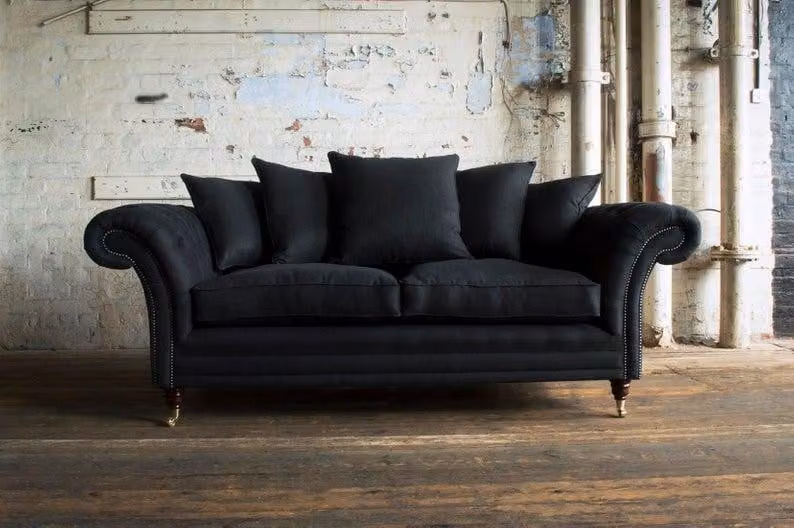 Sofa 3 Sitzer Couch Chesterfield Polster Sitz Garnitur Leder Schwarz