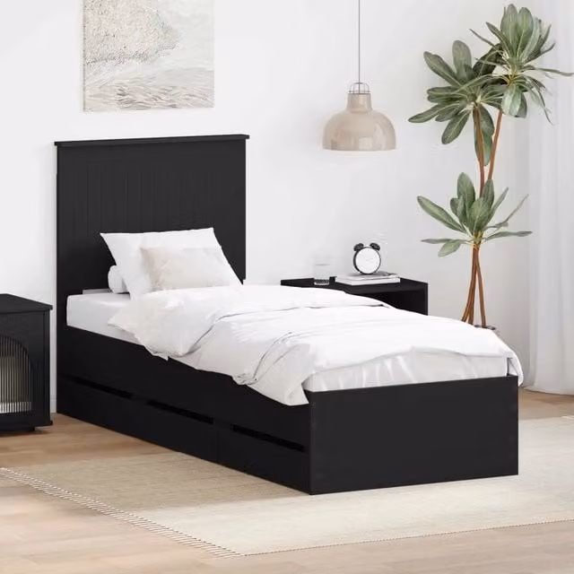 Struttura del letto-Giroletto Nero 75 x 190 cm Legno Ingegnerizzato 354962