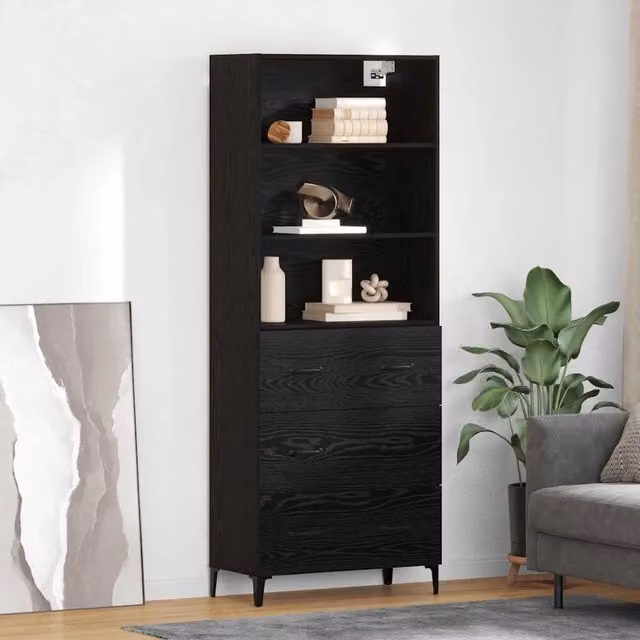 Credenza Buffet Armadio da Cucina e Soggiorno vidaXL in Legno e Metallo Nero Opaco L: 69,5 cm, P: 34 cm, H: 180 cm – 1
