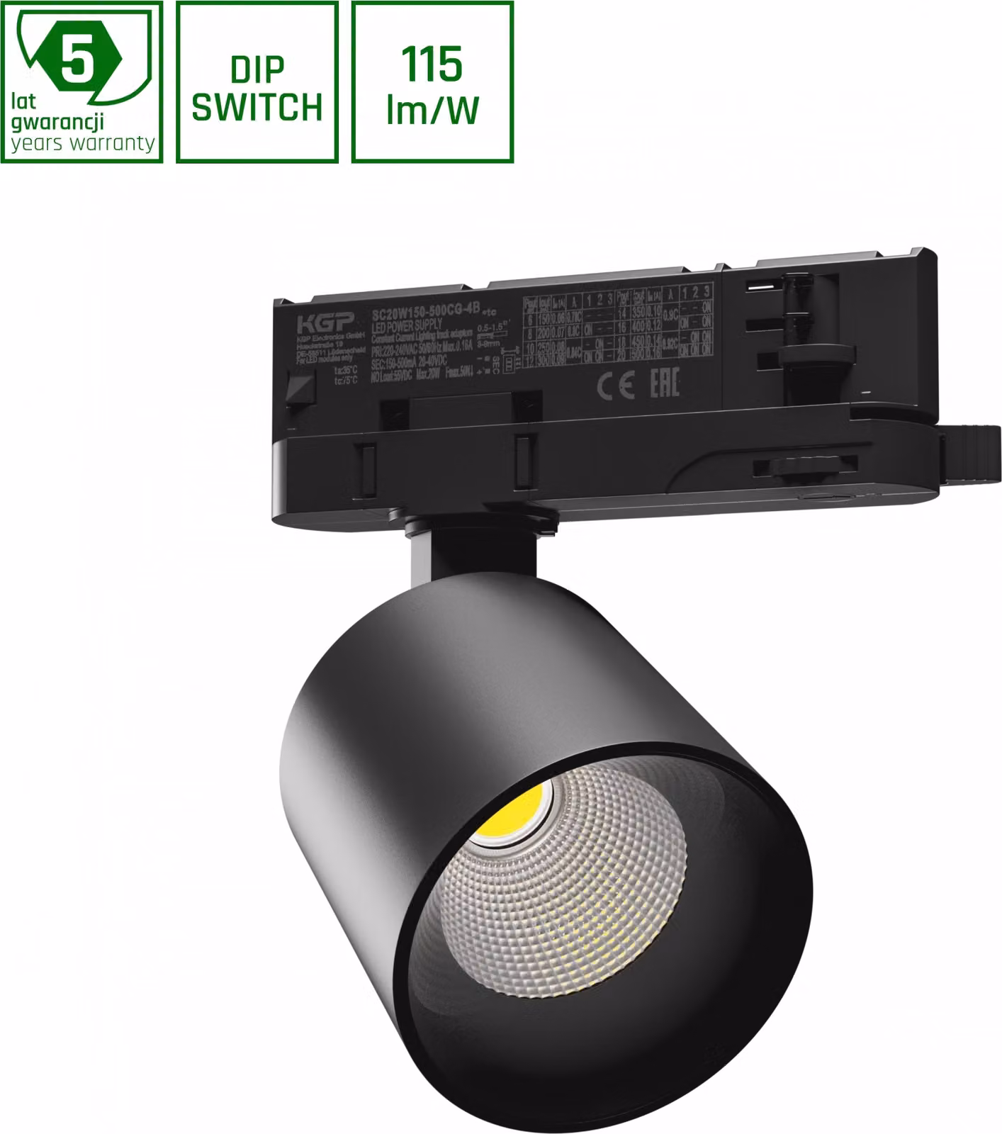 Spectrum LED Faretto a binario a 3 circuiti ARTEMIDA MINI Nero 6,5-20W 600-1700lm Bianco neutro 4000K Ra>90 36°/60°