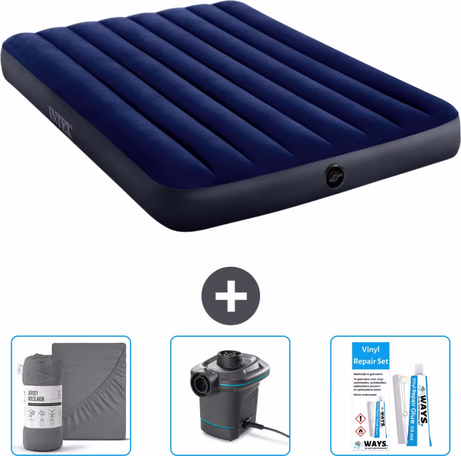 Intex Airbed - Letto matrimoniale - 137 x 191 x 25 cm - Blu - Include lenzuola - Pompa e kit di riparazione