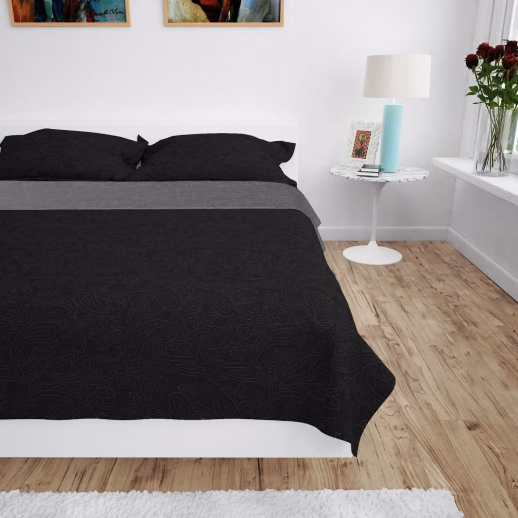 The Living Store Copriletto trapuntato bifacciale 170 x 210 cm Grigio e nero
