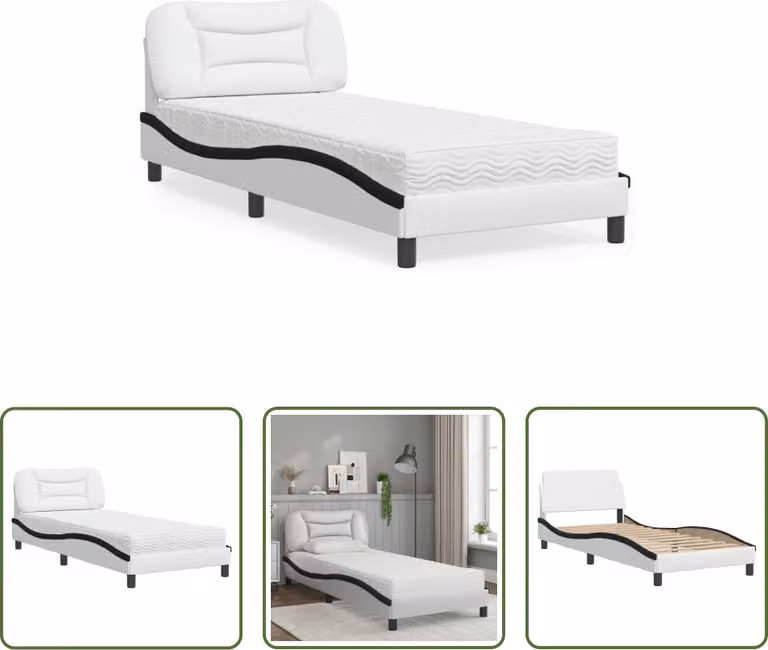 The Living Store Letto con materasso bianco e nero 90x190 cm in ecopelle