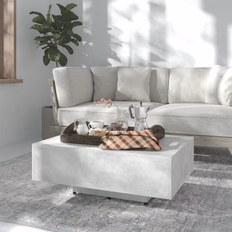 The Living Store tavolino in cemento grigio 85x55x31 cm materiale a base di legno