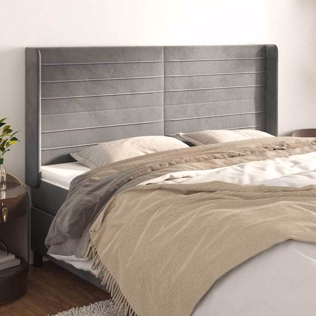 Testiera ad orecchio vidaXL in velluto grigio chiaro L: 163 cm, P: 16 cm, H: 118/128 cm