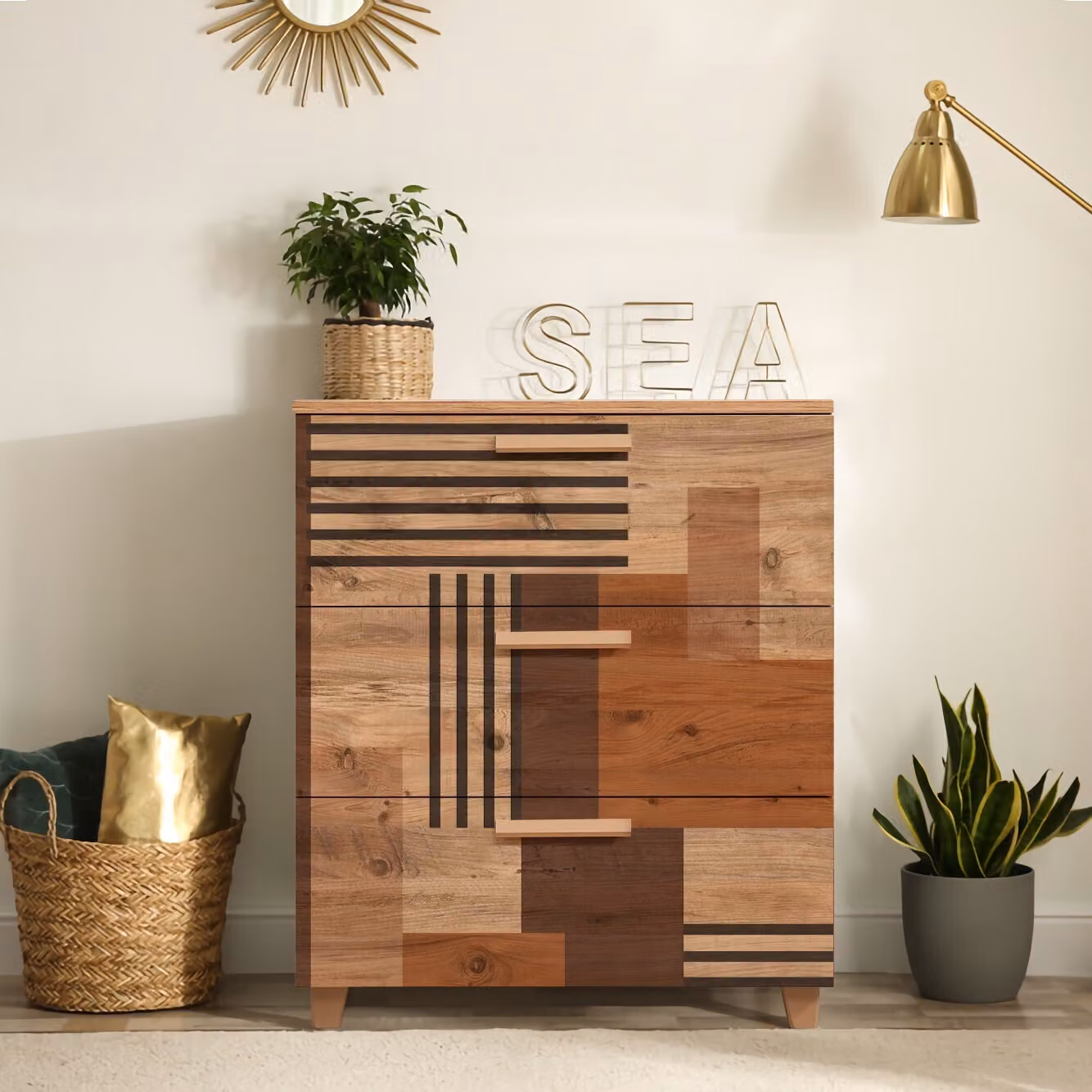 Skye Decor, Leva Gravis Colorblock, cassettiere, pino atlantico, 80 x 95 x 43 cm