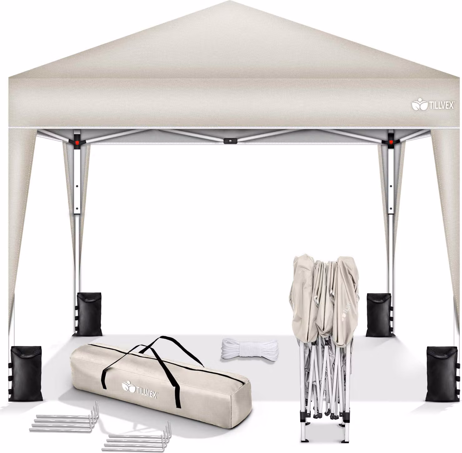 tillvex gazebo 3x3m Beige impermeabile | gazebo pop-up pieghevole regolabile in altezza | tenda da giardino protezione UV 50+ | tenda da festa con borsa per giardino