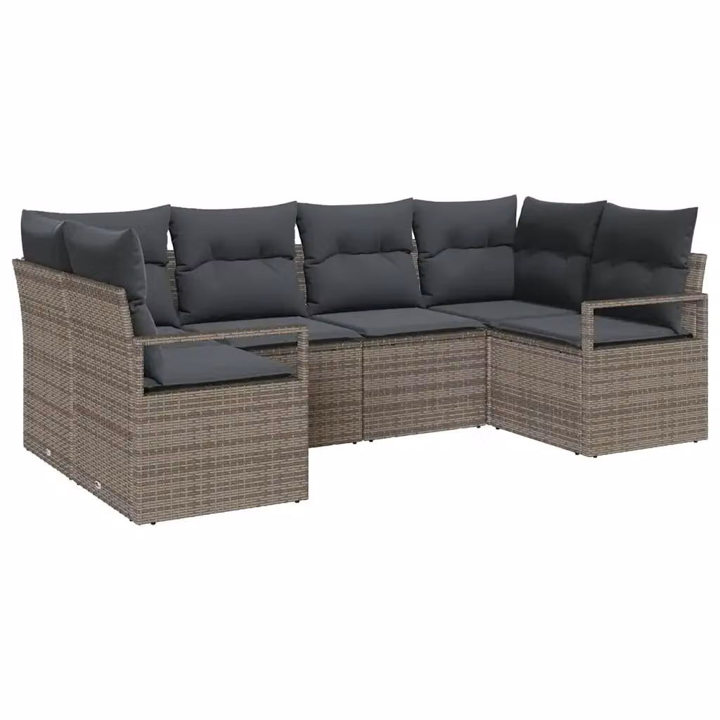 Set di divani da giardino vidaXL a forma di L con 6 pezzi, colore grigio, con cuscini inclusi e struttura in metallo e rattan – 2