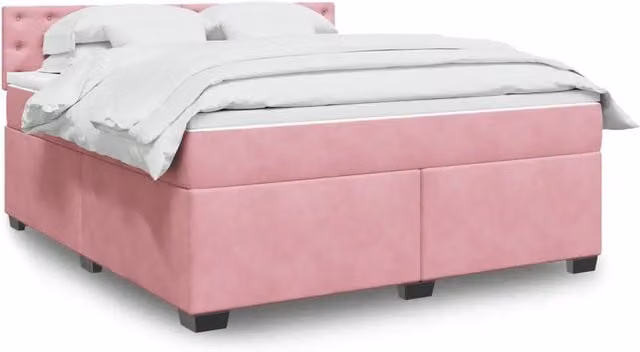Letto con Giroletto a Molle e Materasso Ibrido vidaXL in Velluto Rosa e Bianco, L/P: 180 x 200 cm
