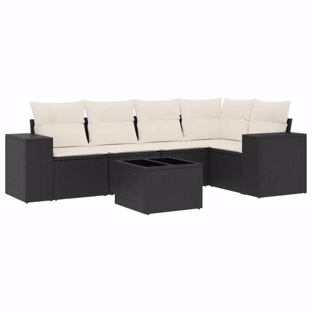 Set Divano da Giardino vidaXL 6 pz a L in Polyrattan Nero con Cuscini e Tavolino – 2