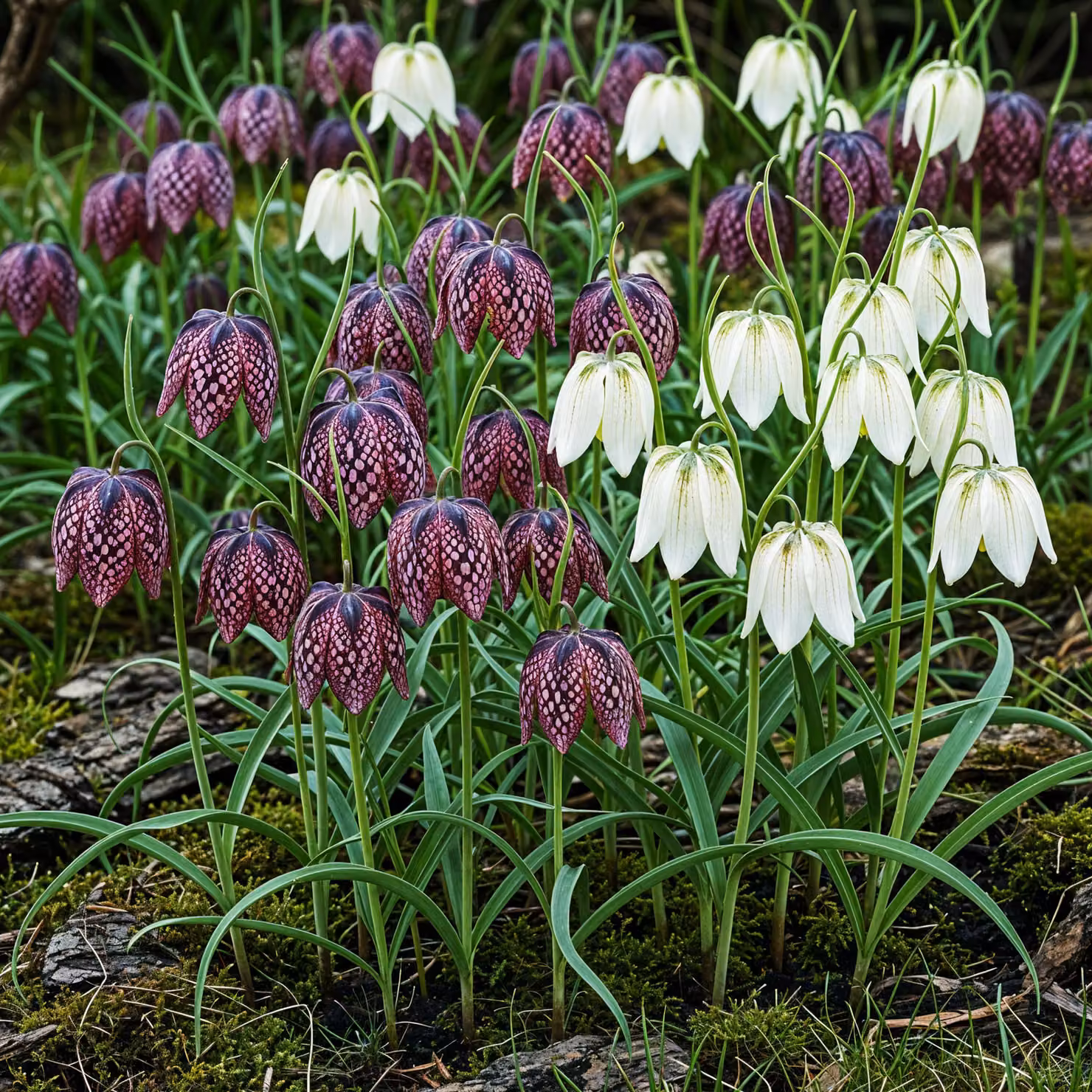 Bulbi da fiore Exotenherz - Fiore a scacchiera Fritillaria Meleagris Mix (30 pezzi) Diametro 6-7cm