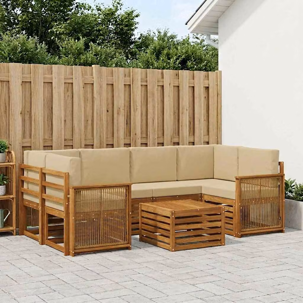 Set di divani da esterno vidaXL 7 pz in legno di acacia con tavolo da caffè, colore beige e sabbia