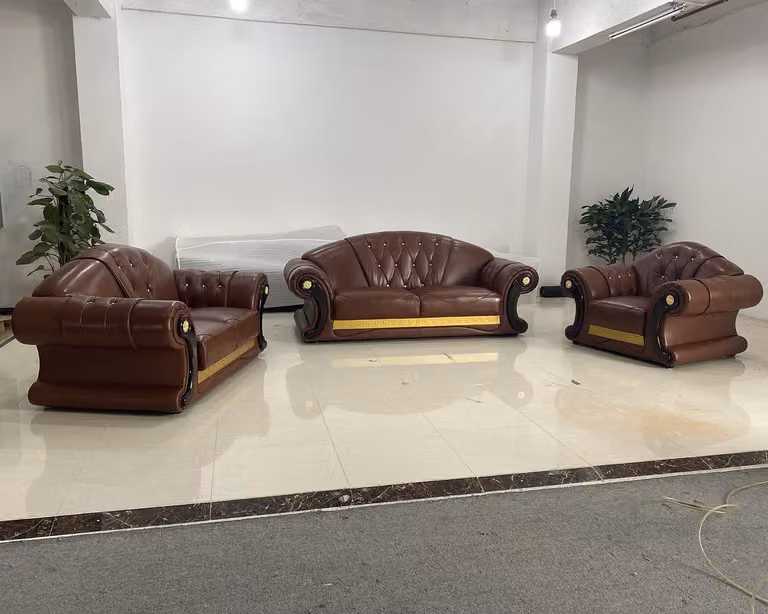 Braune Sofagarnitur Chesterfield Leder Sofa Couch Gruppe 3+2+1 Set Möbel