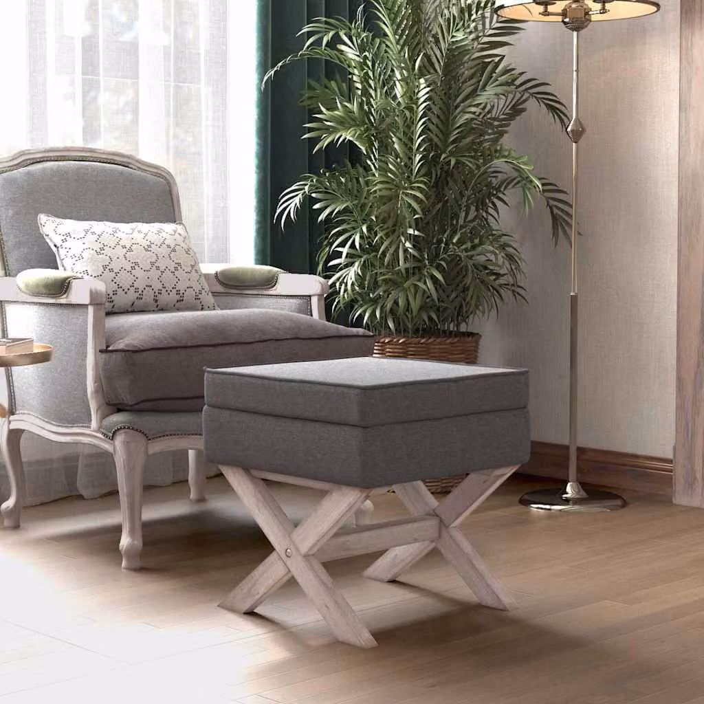 vidaXL Sgabello Portaoggetti in Tessuto Grigio con Struttura in Legno L/P/H: 45 x 45 x 49 cm