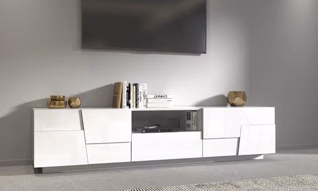Porta TV Pongo 220 cm 4 ante vano giorno cassetto scorrevole