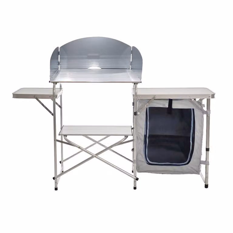 Vestiamo Casa Giardino Mobiletto Multiuso Pieghevole da Campeggio Grigio con 6 Ripiani e Borsa per Trasporto H 110 cm x L 147 cm x P 48 cm