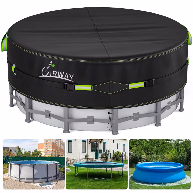 Copertura per piscina, forma rotonda, diametro 549 cm - Copertura solare in poliestere, colore nero - Con strisce riflettenti