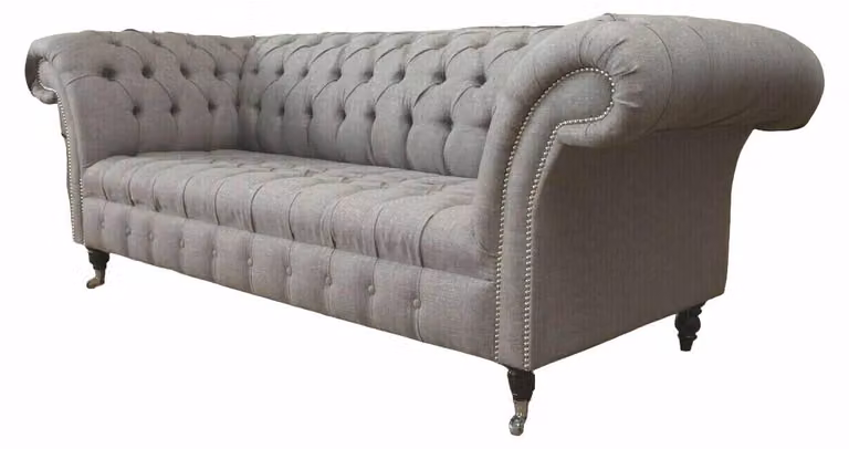 Chesterfield 3 Sitzer Polster Couch Sofa Couchen Textil Modern Stil Grau