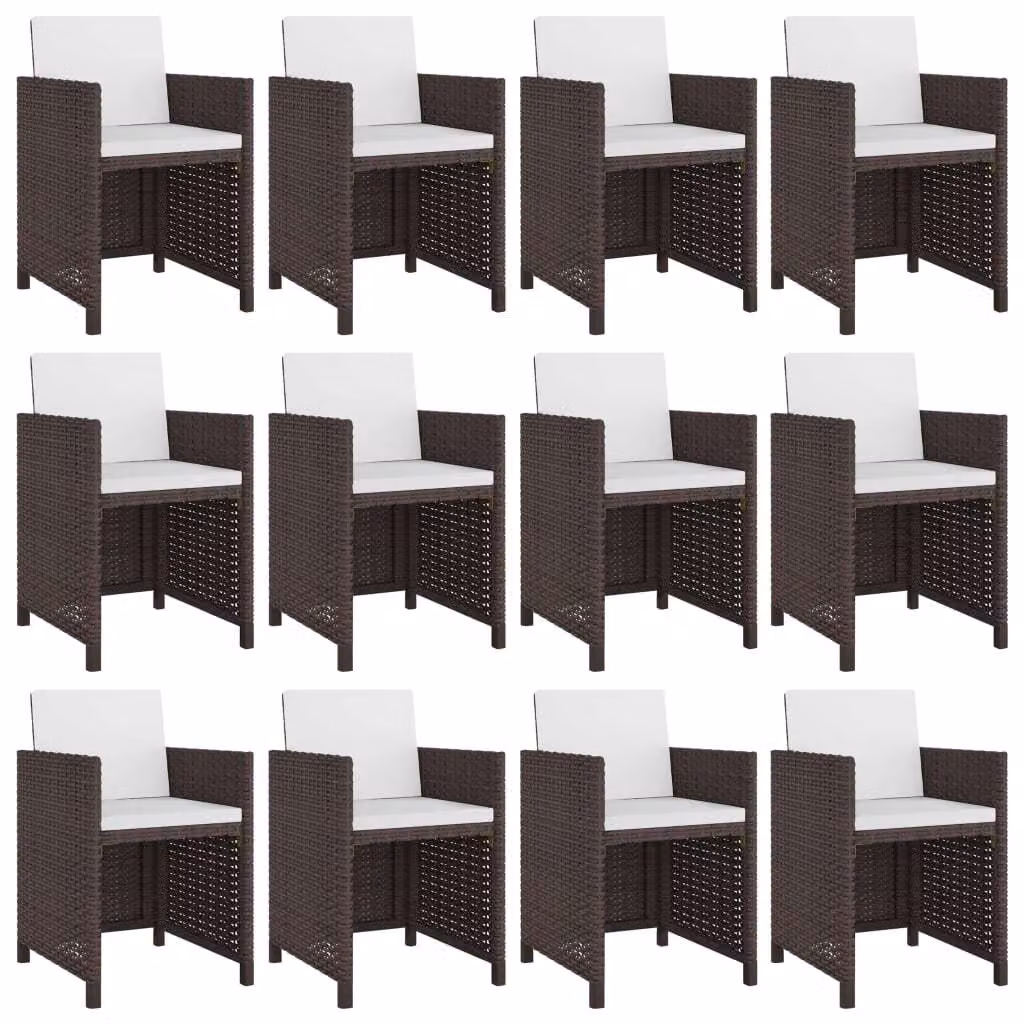 Set da Pranzo da Giardino 13 pz con Cuscini Polyrattan Marrone