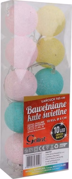 Palline luminose, 10 LED, 6 cm, a batteria, in cotone, multicolore
