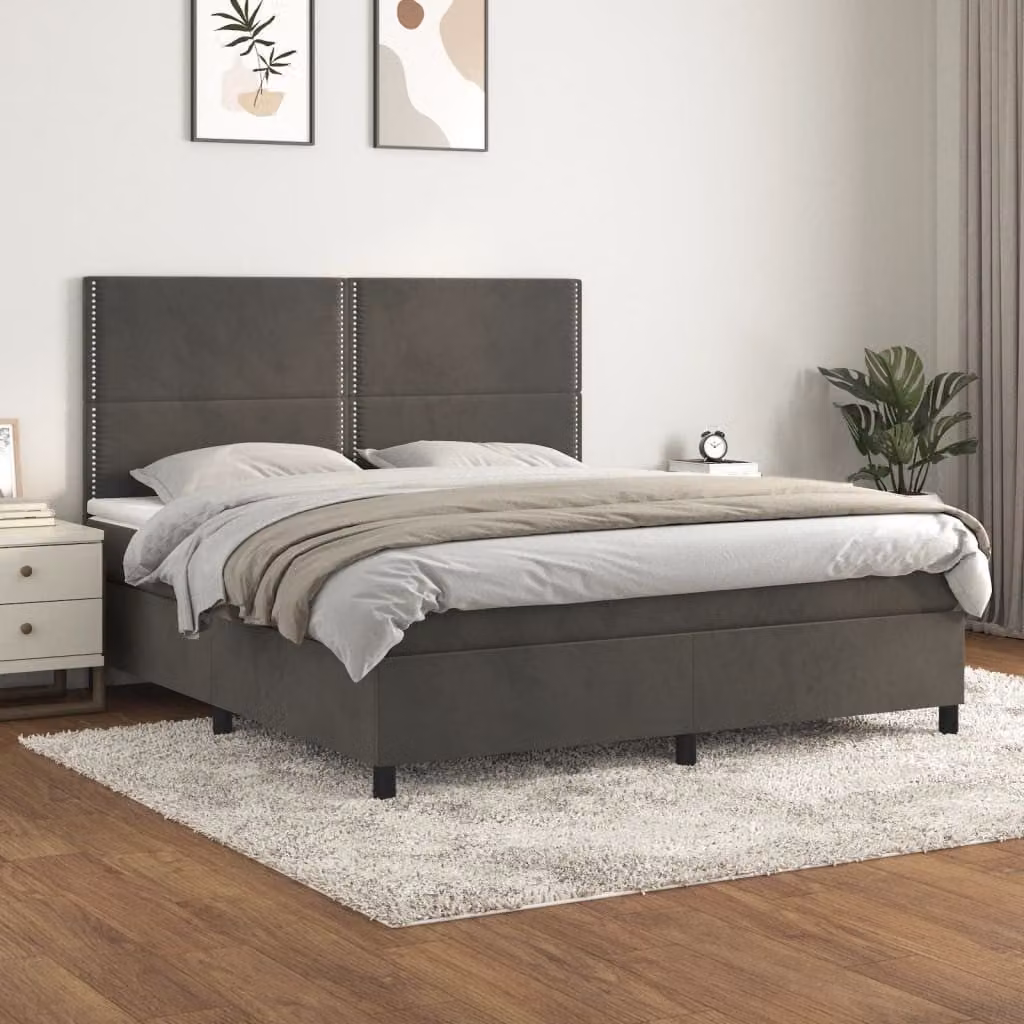 Letto Ibrido vidaXL con Giroletto a Molle e Materasso in Velluto Grigio Scuro L/P/H: 160 x 200 x 128 cm