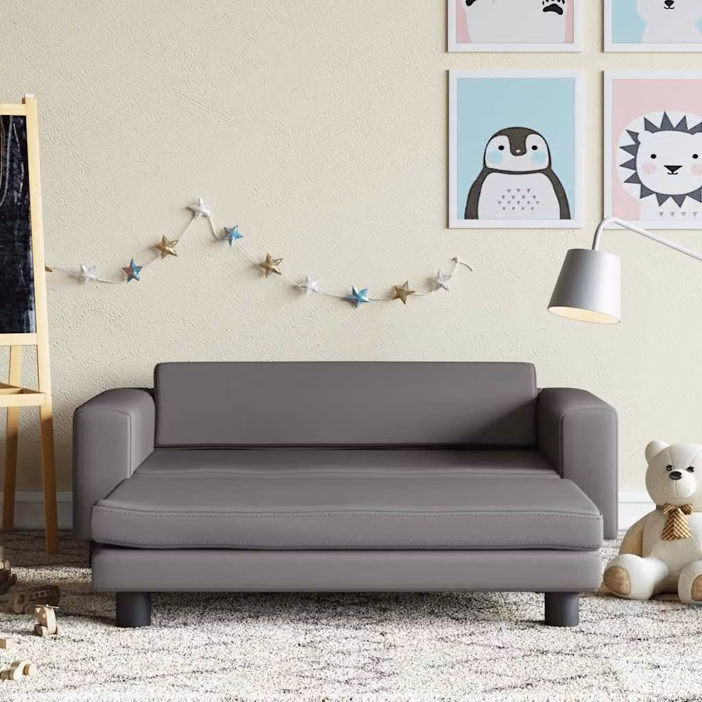 Divano per bambini vidaXL con poggiapiedi in similpelle grigio, L 100 x P 50 x H 30 cm