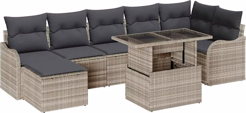 Set Divano da Giardino 8 pcs Grigio chiaro Poly Rattan