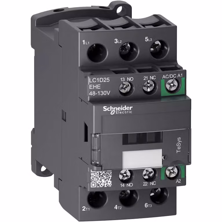 Schneider Electric Contattore LC1D 3 poli, +1S+1Ö, 11 kW, 25 A, 400 V AC3, bobina 48-130 V AC/DC LC1D25EHE