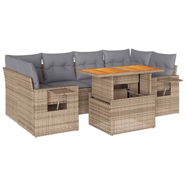 Set Divani da Giardino 7 pz con Cuscini Beige in Polyrattan