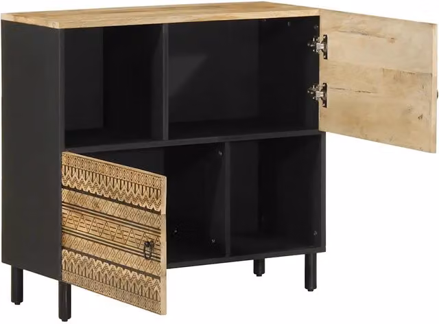 Credenza Buffet Design Mania in Legno di Mango Grezzo e Metallo Nero, Stile Industrial, L 80 x P 33,5 x H 75 cm – 1