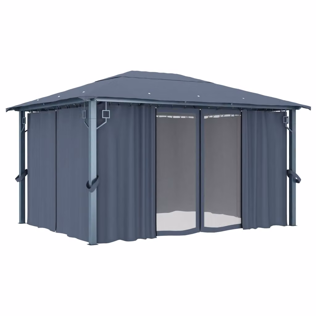 The Living Store gazebo con tende 400×300 cm alluminio antracite