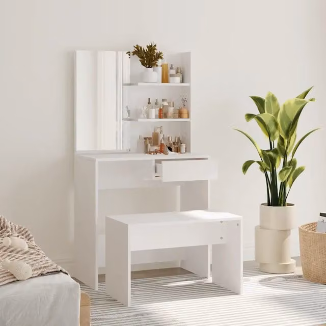 Set Tavolo da Toeletta Moderno vidaXL Bianco L: 74,5 cm, P: 40 cm, H: 141 cm