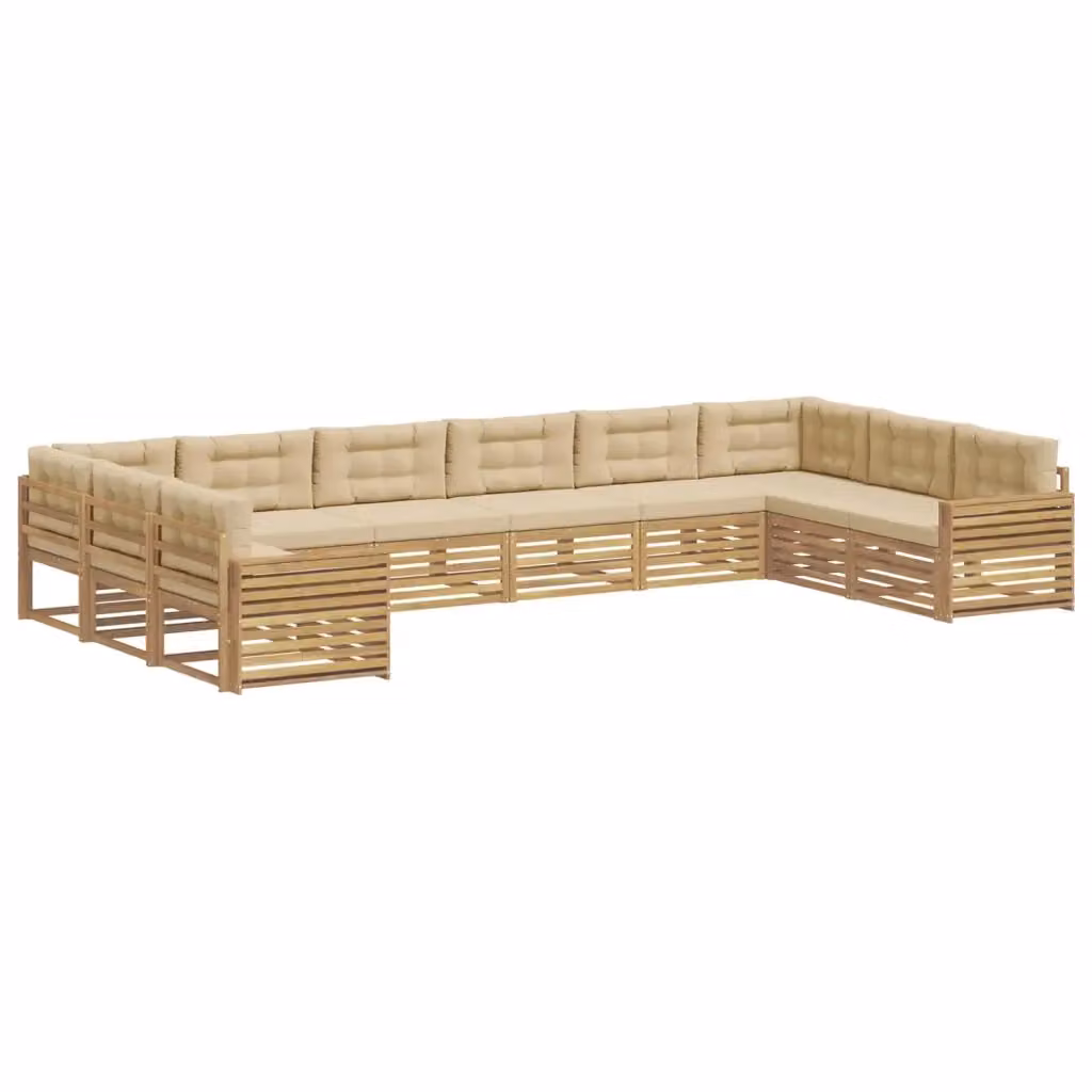 Set di divani da giardino a forma di L vidaXL in legno di acacia con cuscini bianchi e beige – 2