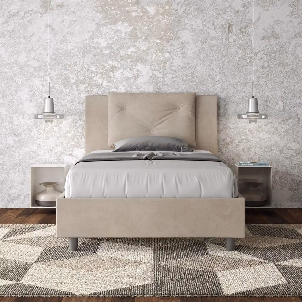 Letto Singolo con Contenitore a Alzata GIORDANOSHOP in Microfibra Beige L/P/H: 80 x 200 cm – 2