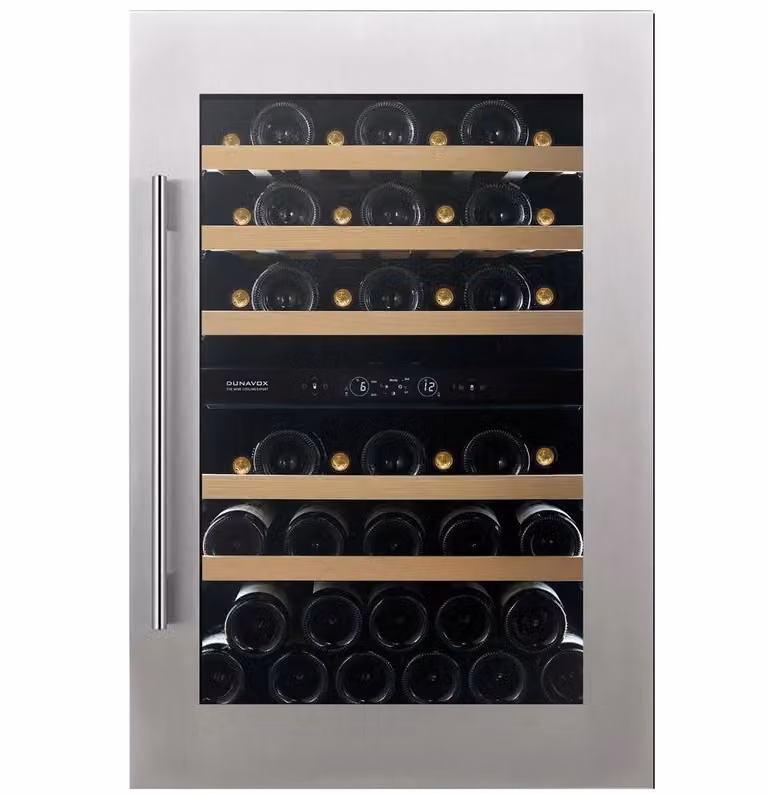 Cantina Linea Spirit porta 'full glass' inox con maniglia nera, classe F, 44 bottiglie - DVS-44.120DSS