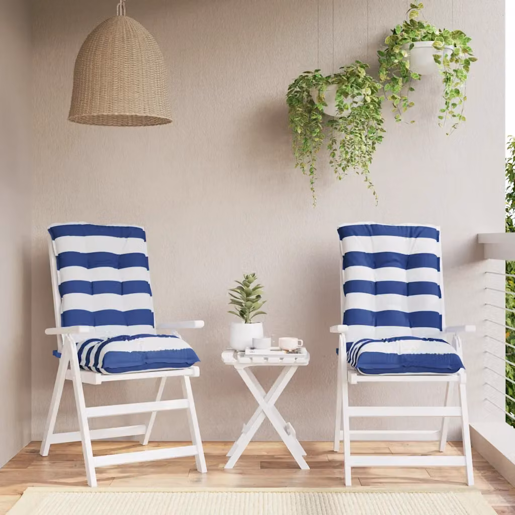 Set di 2 cuscini per schienale basso vidaXL a righe blu e bianche in tessuto Oxford impermeabile e traspirante