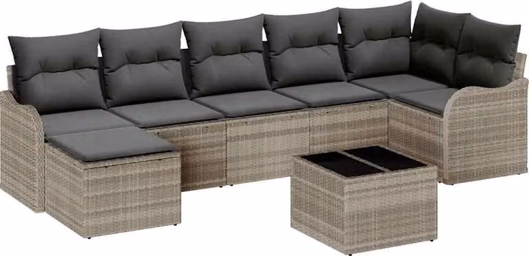 Set Divano da Giardino Grigio chiaro polyrattan