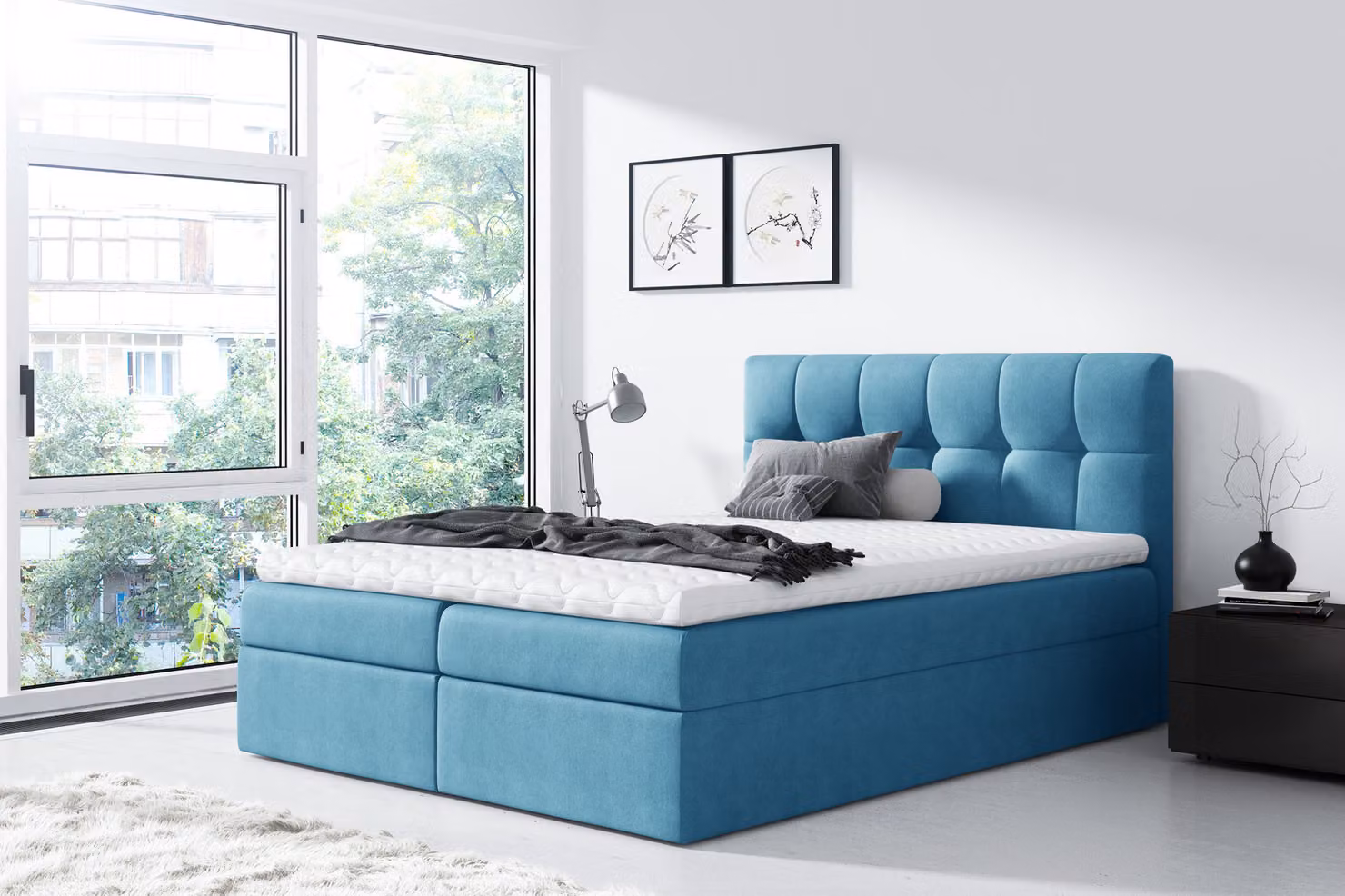 Bett Ehebett Boxspringbett Doppelbett Modern Blau Schlafzimmer Betten 160x200