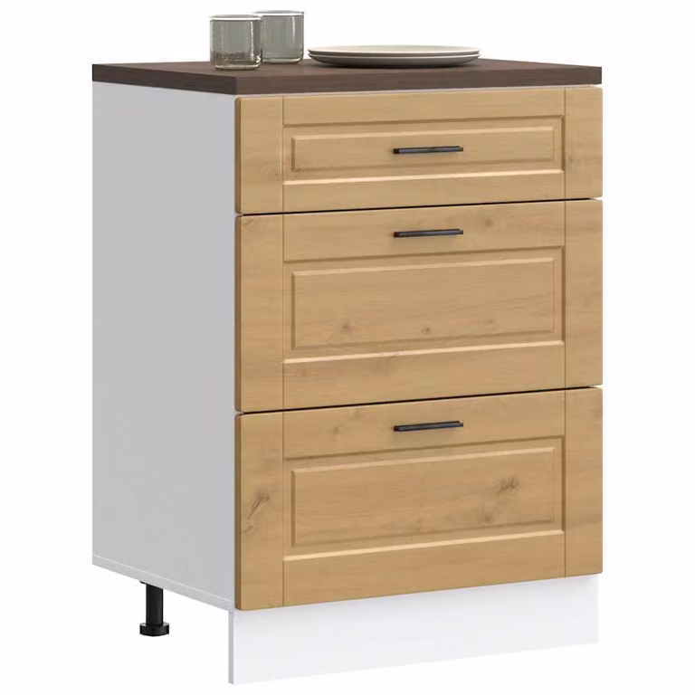 Base da cucina moderna vidaXL Porto in legno marrone con cassetti e ante L/P/H: 60,0 x 46,0 x 81,5 cm