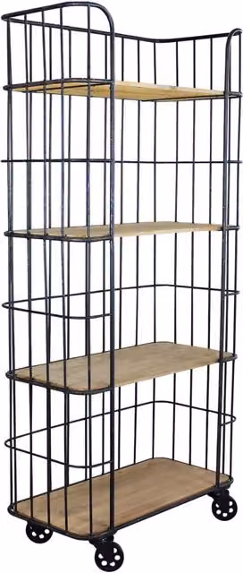 Scaffale Industrial con ruote in Legno Metallo cm 77x40x168 - BRAXTON