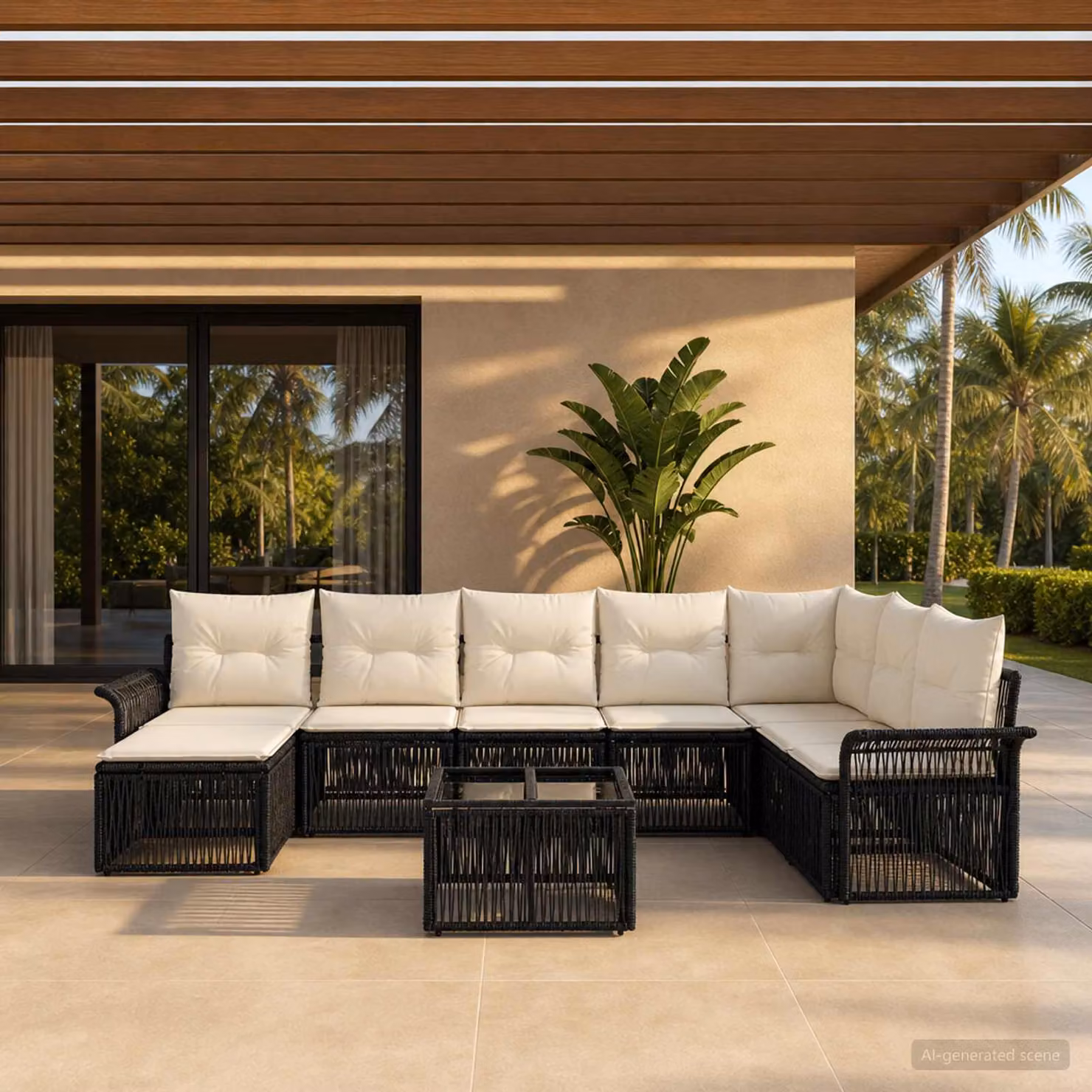 Set Divano da Giardino vidaXL 9 pz Nero con Cuscini e Tavolino in Polyrattan e Metallo
