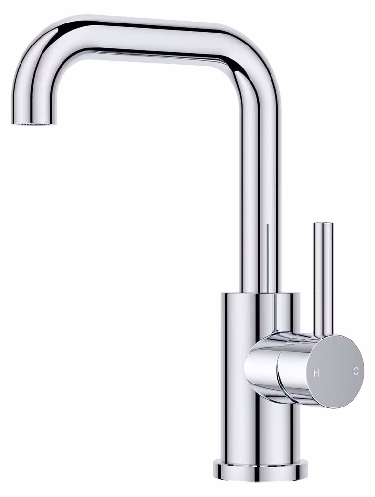 Rubinetto per lavabo miscelatore alto - Rotazione 360° - Monocomando - Cromo - Acciaio inox - Bocca alta
