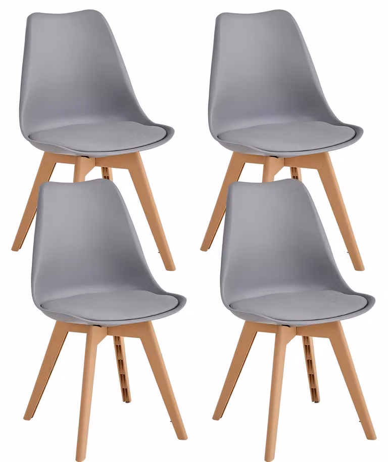 Set di 4 sedie da pranzo - Sedia in plastica di stile scandinavo - Gambe in legno - Schienale ergonomico - Adatte per sala da pranzo e cucina - Grigio