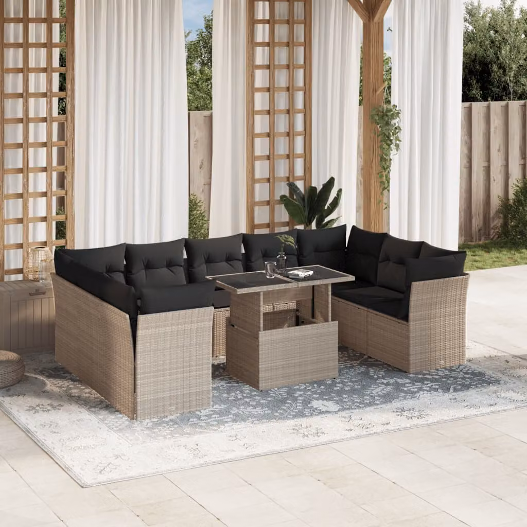 Set Divano da Giardino vidaXL 10 Pezzi con Cuscini Grigio Antracite in Polyrattan e Struttura in Acciaio – 1