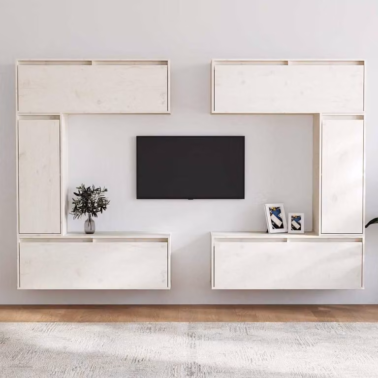 Set di 6 mobili porta TV vidaXL in legno massello di pino bianco laccato con design moderno da appendere alla parete