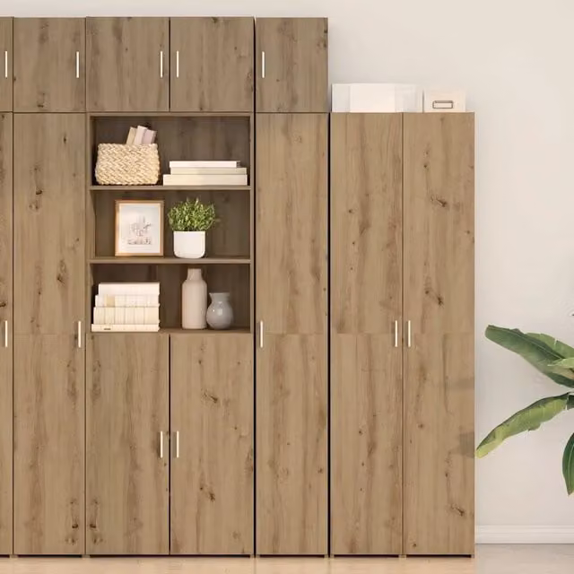 Armadio da soggiorno e camera da letto vidaXL in legno color marrone rovere con ante a battente e ripiani interni H: 225 cm, L: 100 cm, P: 42,5 cm
