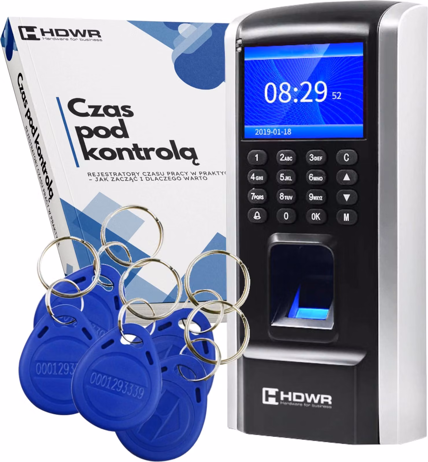 Registrazione dell'orario di lavoro dei dipendenti con scheda + 15 portachiavi RFID 125 kHz + EBOOK "Tempo sotto controllo"